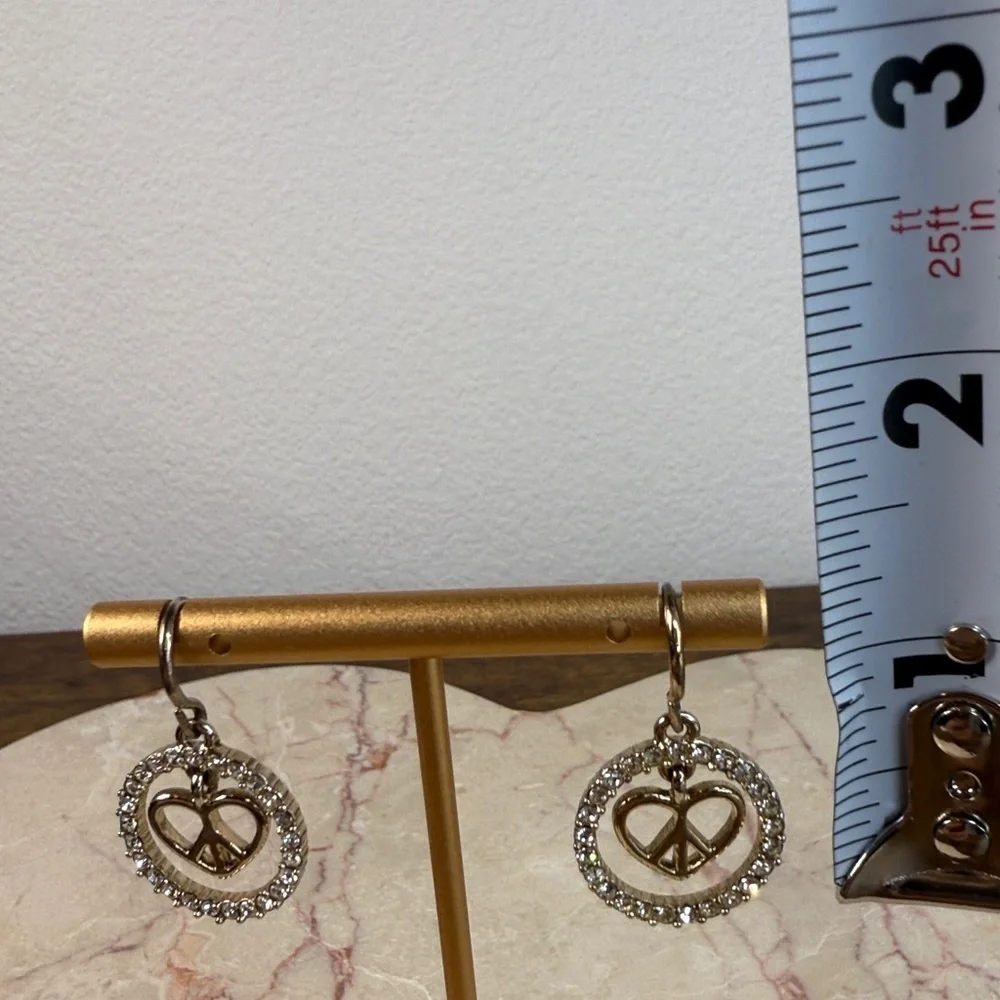 Silver Peace Sign Heart & Brilliants Earrings